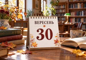 Календар на 30 вересня 2026 року в бібліотеці серед книжок
