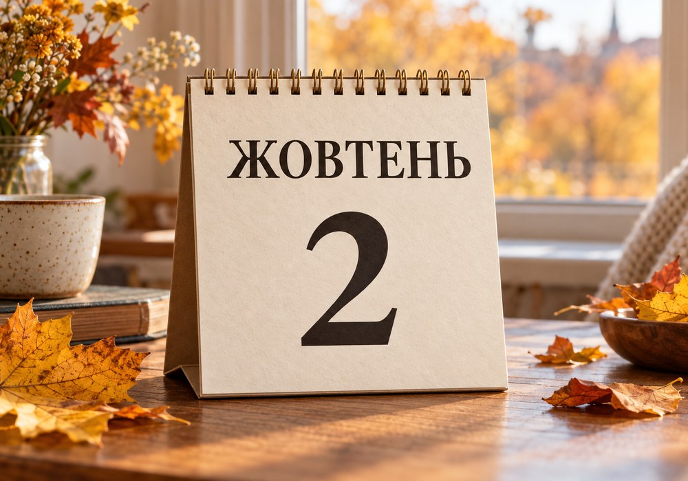 Осінній настільний календар із написом «ЖОВТЕНЬ» і датою 2