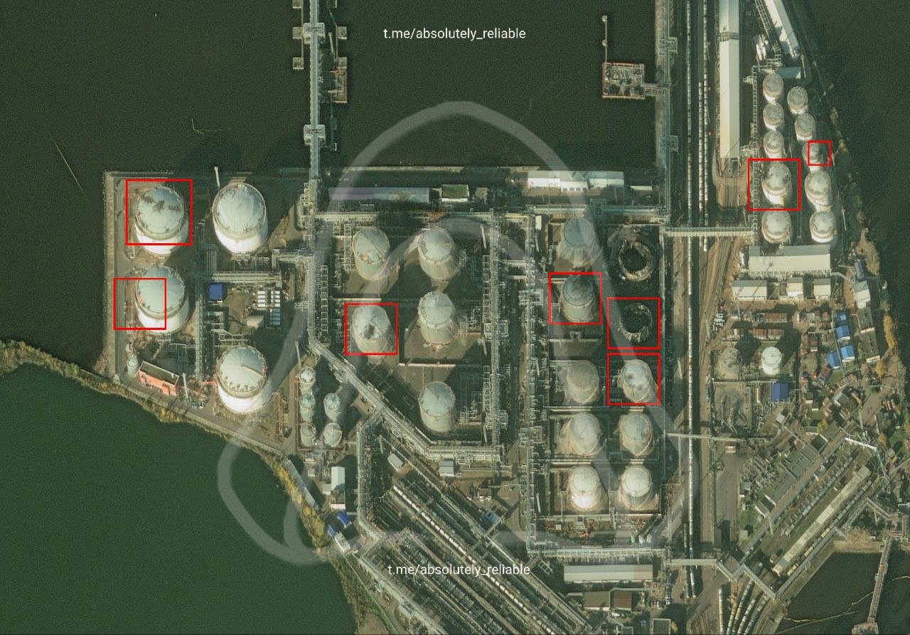 Супутникові знімки наслідків атаки 18 жовтня на нафтові об’єкти Санкт-Петербурга