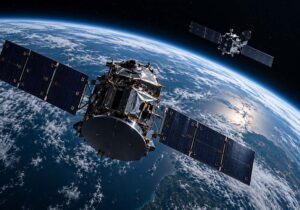 Ілюстрація зближення російського військового супутника «Космос-2612» з радіолокаційним супутником ICEYE-X36 над Землею