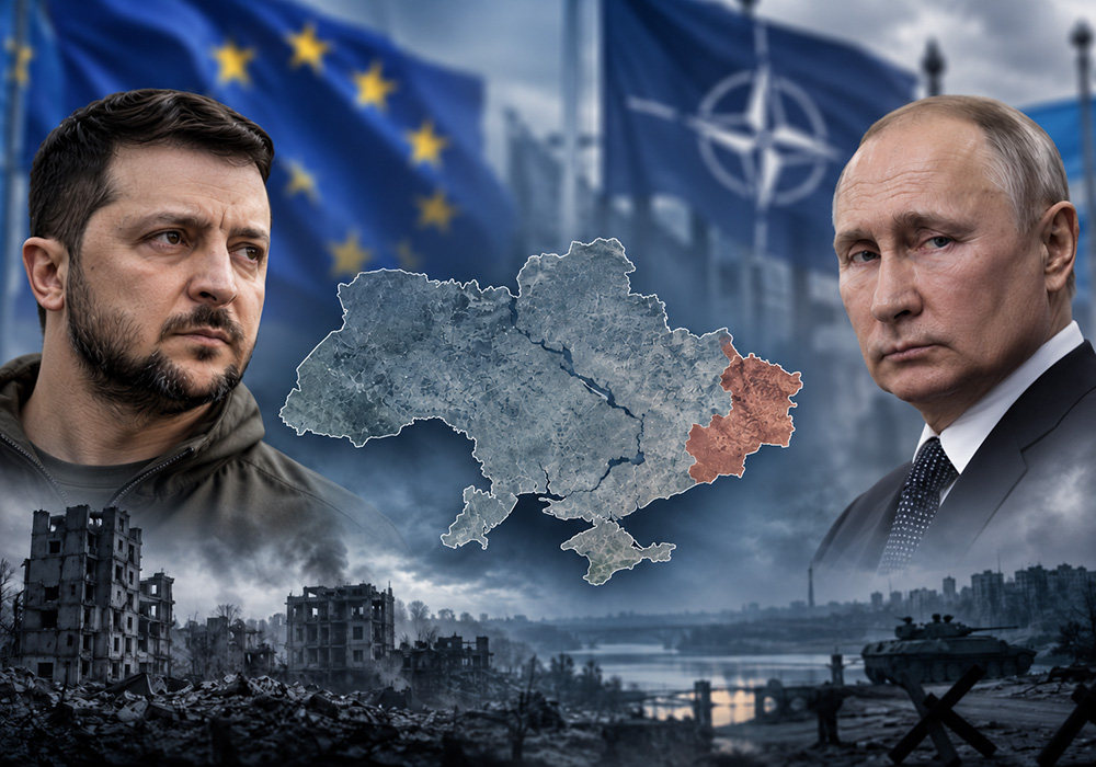 Фотореалістичний редакційний колаж Путін Зеленський.