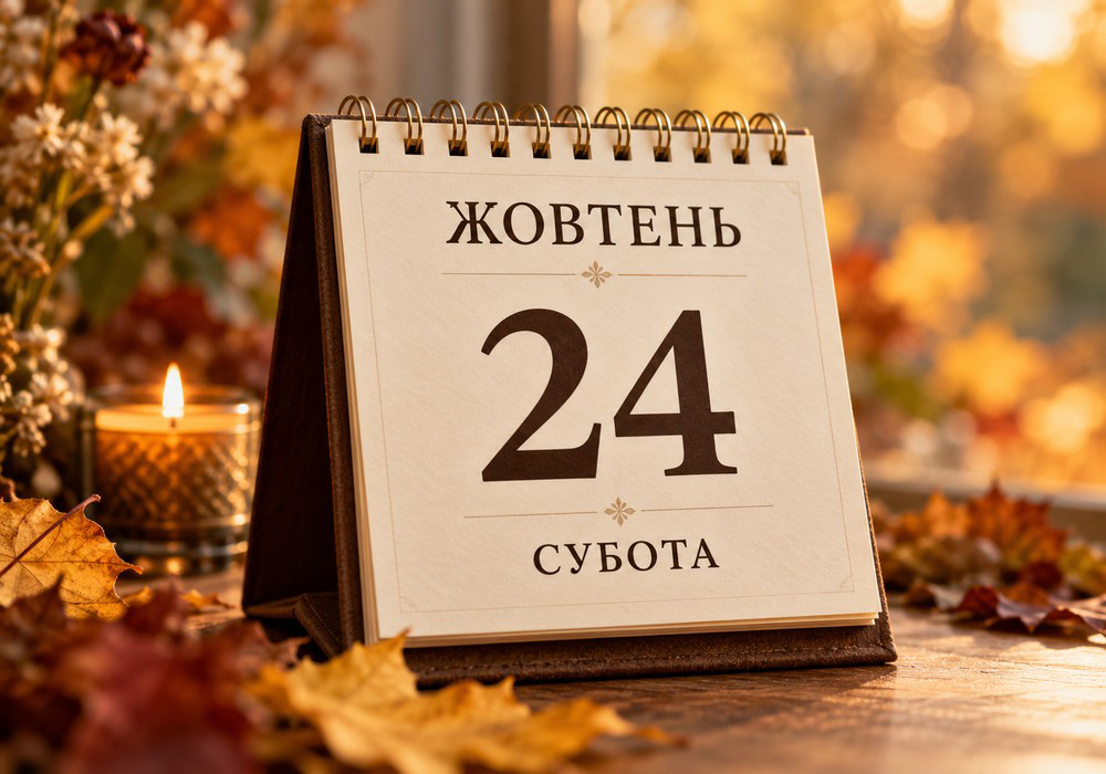 Осінній календар із датою 24 жовтня 2026 року на тлі жовтого листя